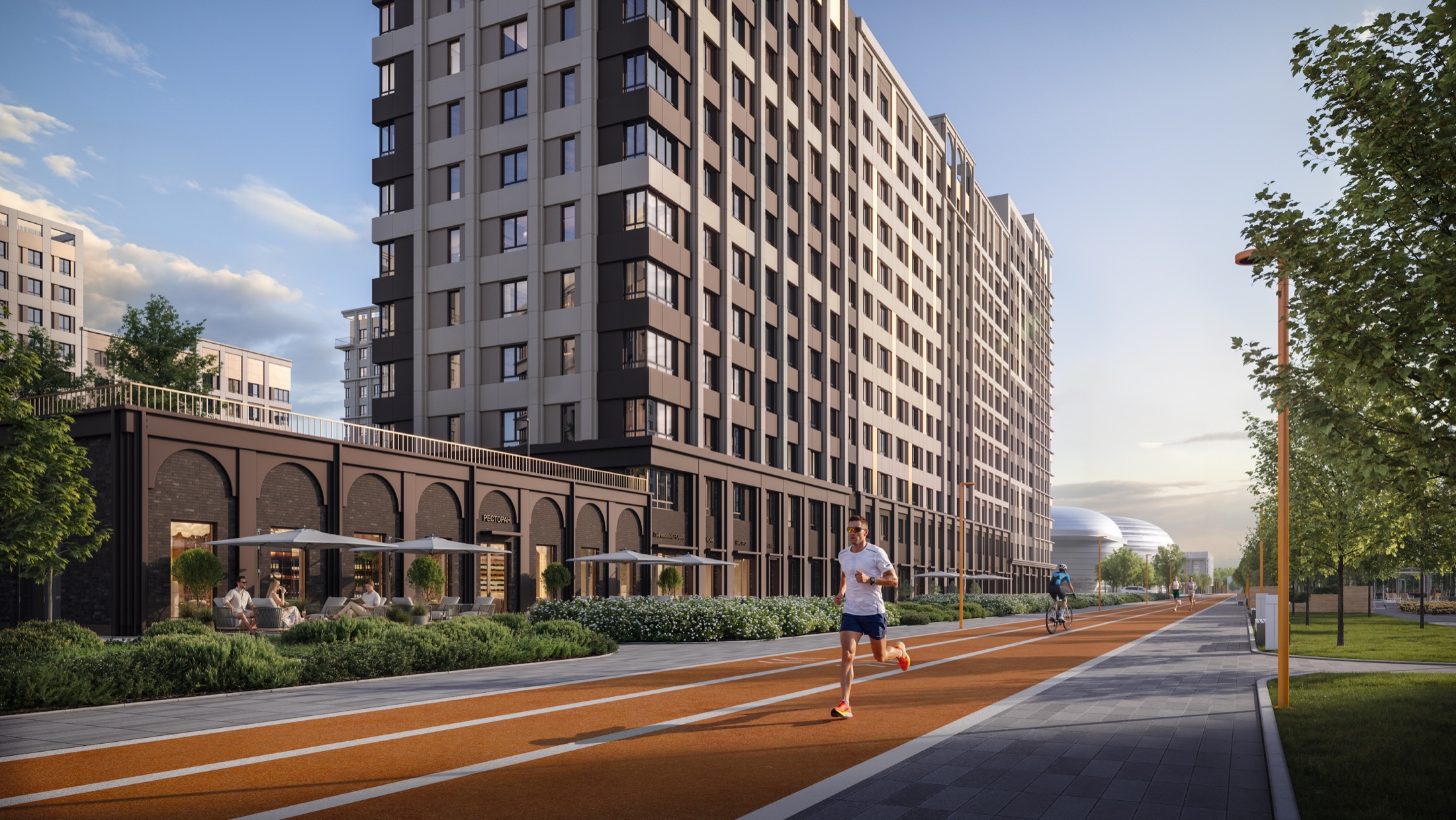 Променад и фасады Нагории с беговой дорожкой