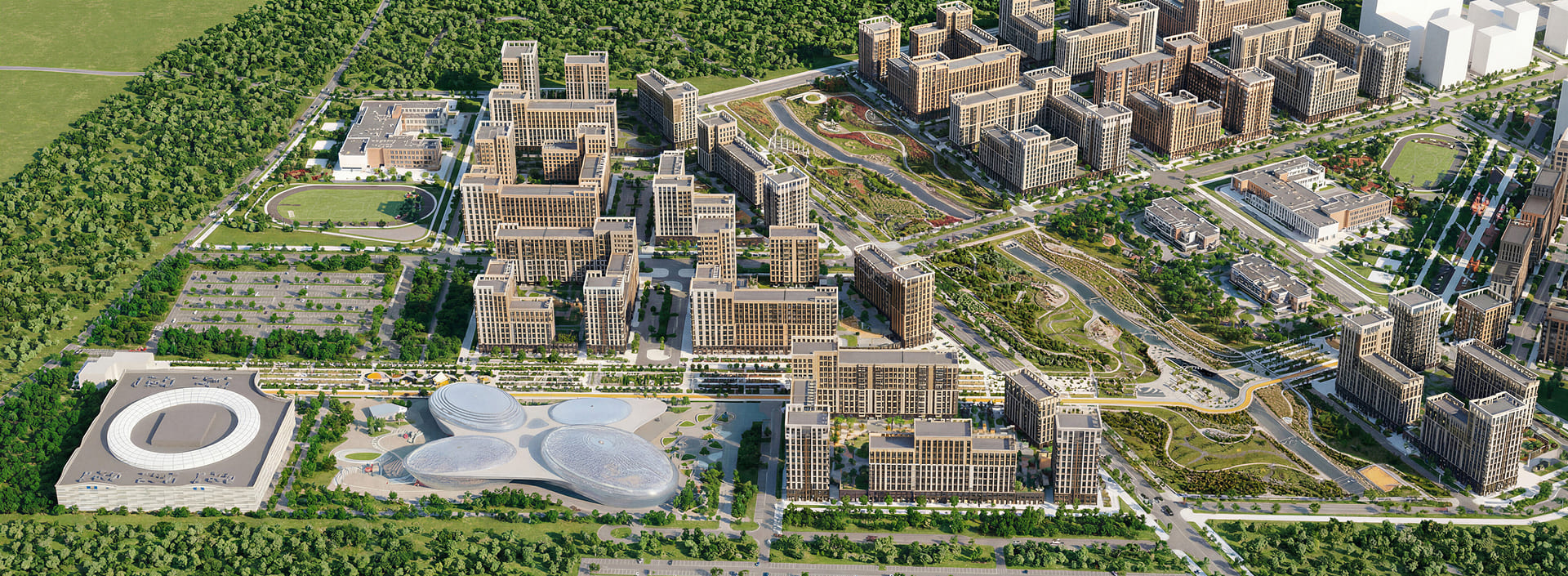 Генплан проекта Нагория с жилыми кварталами, парком и общественными функциями